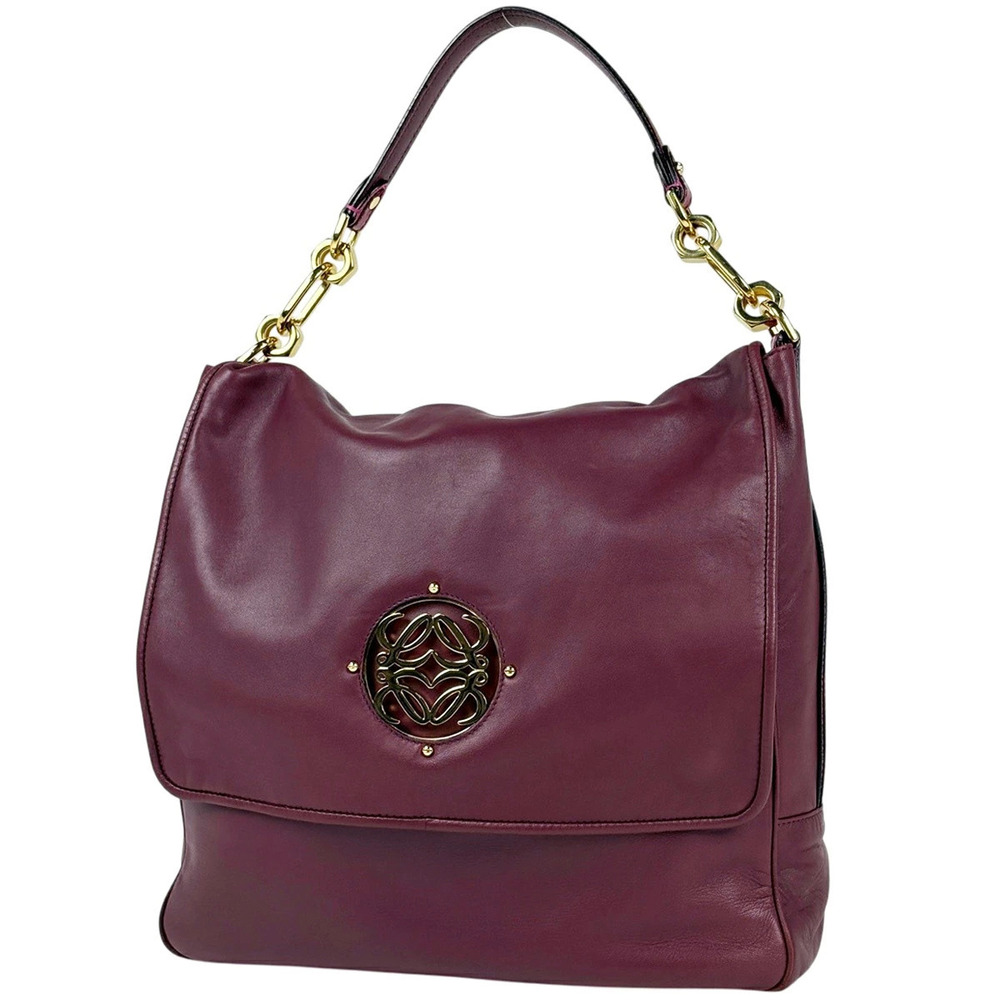 Loewe Maia Handbag Anagram Leather Bordeaux Purple